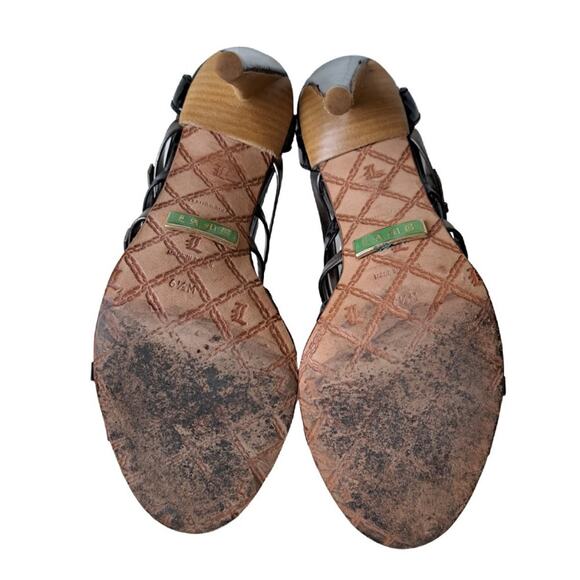 L.A.M.B. Black Patent Leather LaDonna Strappy Stillito Heels Sandals - Picture 8 of 10